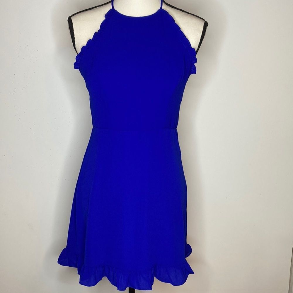 B Darlin Dress Blue Halter Ruffled Mini Dress